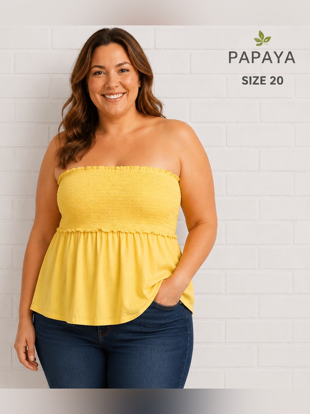 PAPAYA women yellow strapless  elastic top /size 20